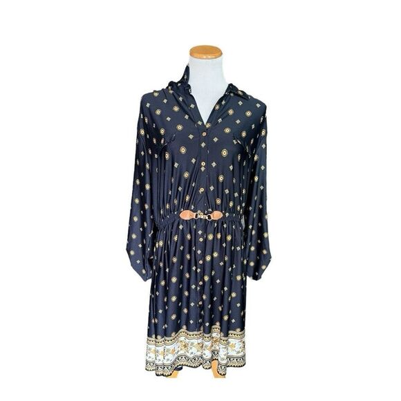 Womens Always Indigo Latch Waist Paisley Dot V Neck Dress - Sz 1X - Picture 1 of 4